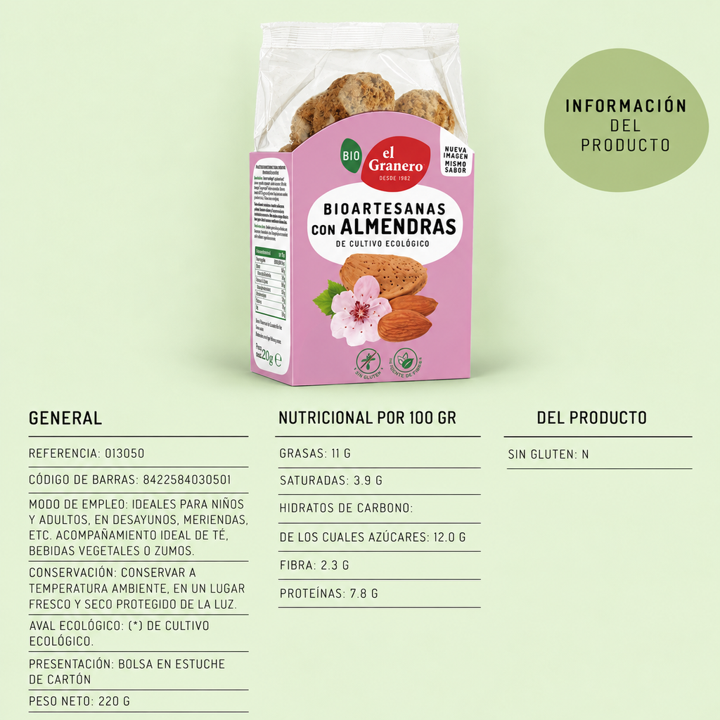 Galletas Artesanas con Almendra Bio, 250 g