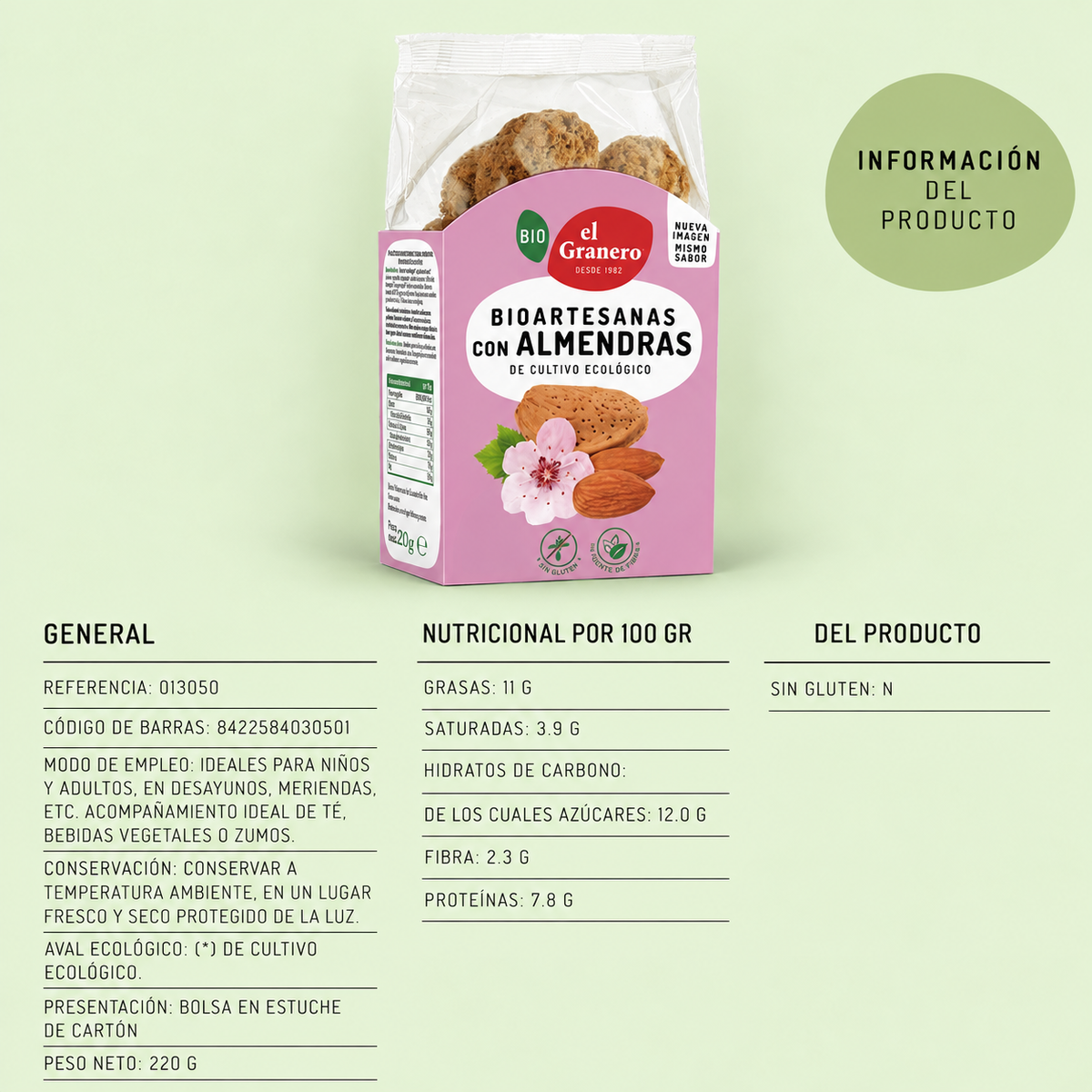 Galletas Artesanas con Almendra Bio, 250 g