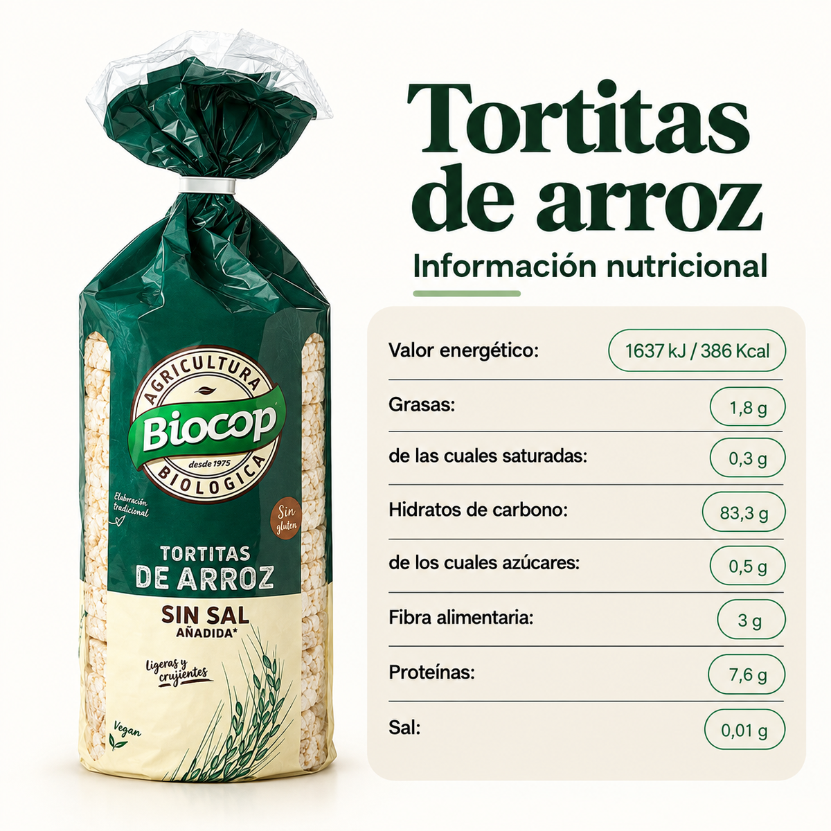 Tortitas de arroz sin sal Biocop 200 g