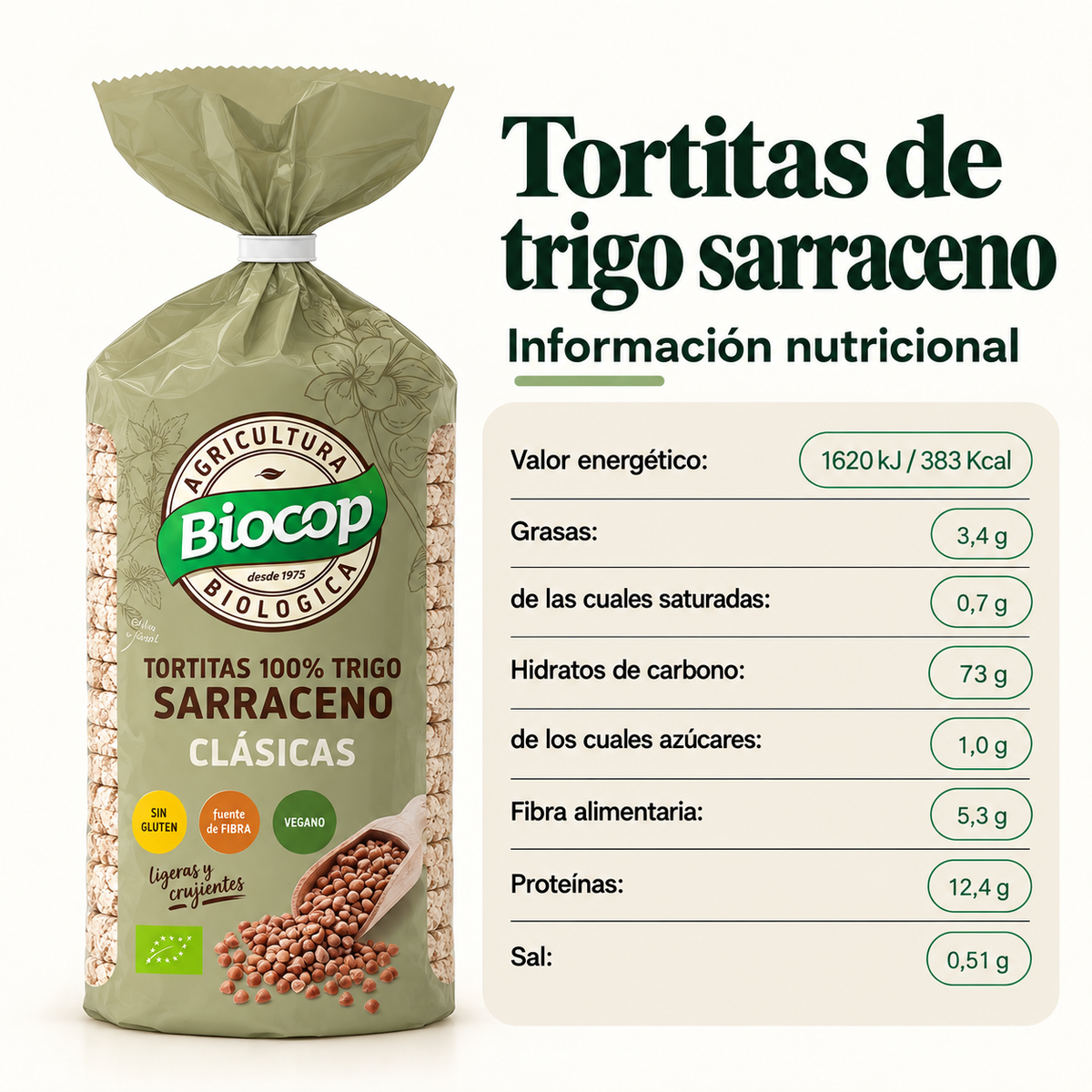 Tortitas 100% de trigo sarraceno Biocop 100g